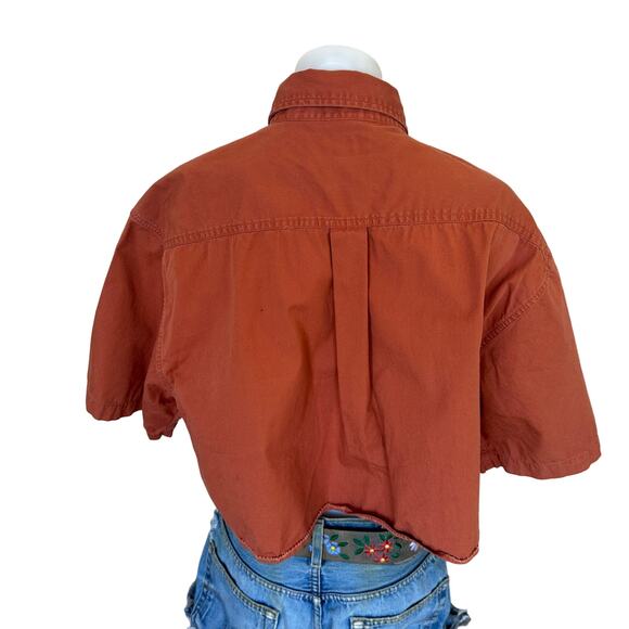 Carhartt Boxy Button Down Shirt Burnt Orange One Size Crop Top Oversized Upcycle - Picture 3 of 5